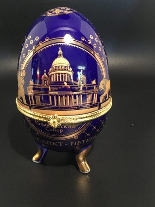 Vintage Cobalt Blue Russian Porcelain Egg – Romanov Coat of Arms, St. Petersburg - Image 3