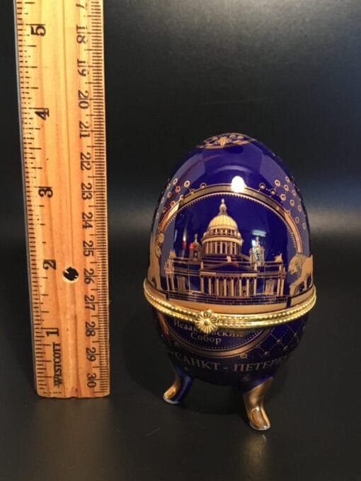 Vintage Cobalt Blue Russian Porcelain Egg – Romanov Coat of Arms, St. Petersburg - Image 11