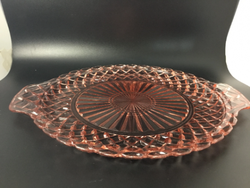 Vintage Anchor Hocking - Pink Depression Glass Diamond Point Serving Dish 12"