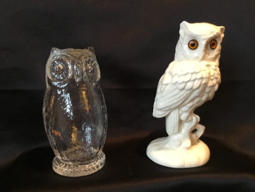 White Owl Figurines- Ceramic Porcelain Yellow Amber Eyes Bird Statue