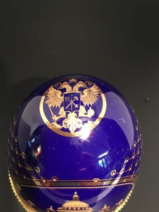 Vintage Cobalt Blue Russian Porcelain Egg – Romanov Coat of Arms, St. Petersburg - Image 7