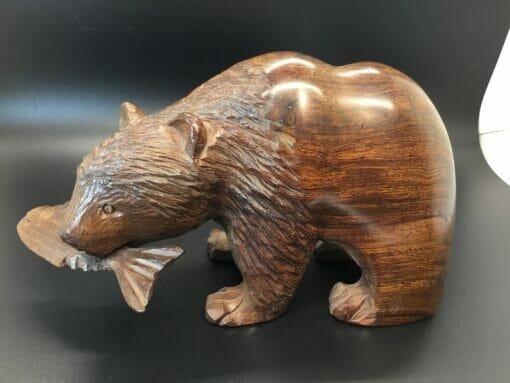 Hand Carved Ironwood Grizzly Bear with Catching a Fish