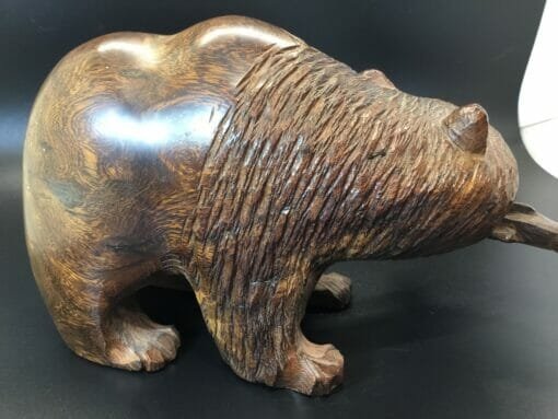 Hand Carved Ironwood Grizzly Bear with Catching a Fish - Image 4