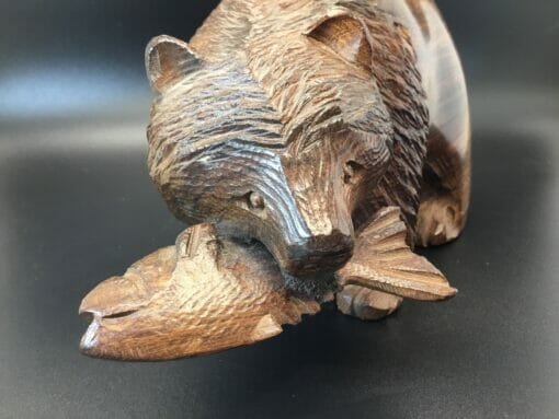 Hand Carved Ironwood Grizzly Bear with Catching a Fish - Image 5
