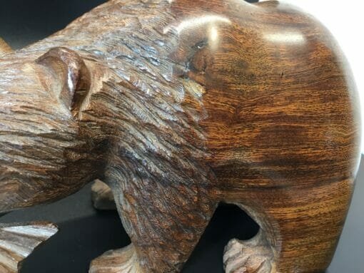Hand Carved Ironwood Grizzly Bear with Catching a Fish - Image 7