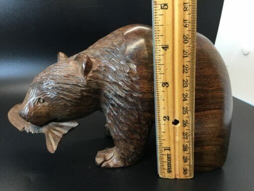 Hand Carved Ironwood Grizzly Bear with Catching a Fish - Image 8