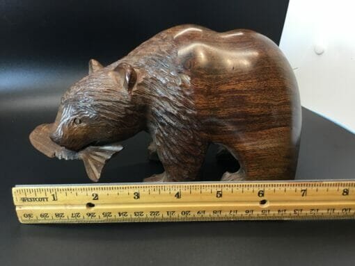 Hand Carved Ironwood Grizzly Bear with Catching a Fish - Image 9