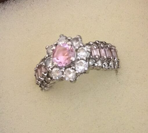 Vintage Rose Pink -CZ  Ring- Silver band