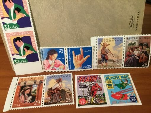 Vintage Stamp Collection early 90's Over 250 stamps -Hank Williams-Olympics-Little Women-Huck Finn-Alfred Hitchcock-Little House on Prairie - Image 53