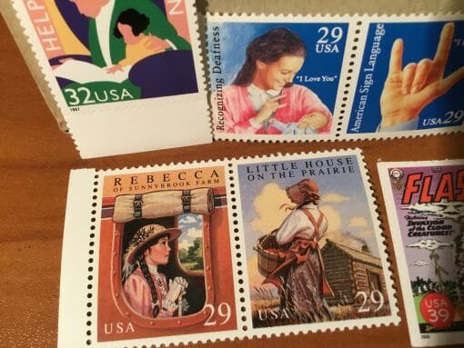 Vintage Stamp Collection early 90's Over 250 stamps -Hank Williams-Olympics-Little Women-Huck Finn-Alfred Hitchcock-Little House on Prairie - Image 51