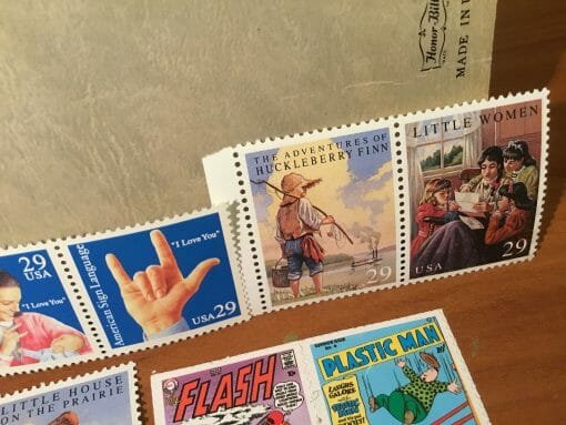 Vintage Stamp Collection early 90's Over 250 stamps -Hank Williams-Olympics-Little Women-Huck Finn-Alfred Hitchcock-Little House on Prairie - Image 50