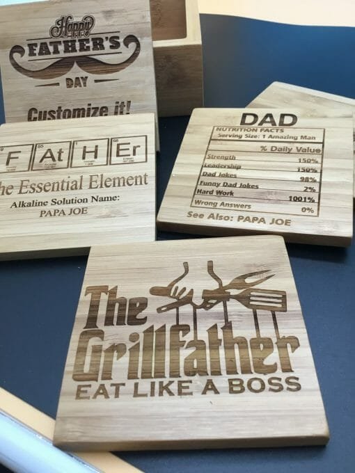 Personalized Engraved Bamboo Coaster Set - Image 5