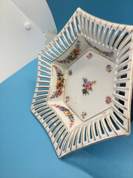 C S Bavaria -Germany Porcelain Pierced - slotted Bowl /Trinket Dish - Floral porcelain pattern bowl - Image 4