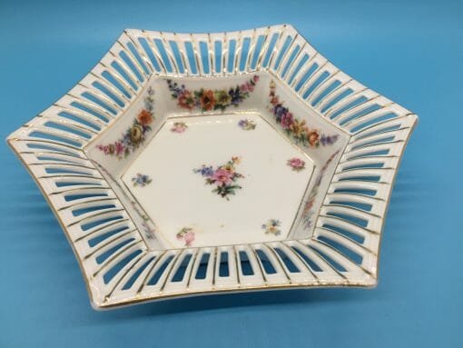 C S Bavaria -Germany Porcelain Pierced - slotted Bowl /Trinket Dish - Floral porcelain pattern bowl - Image 7