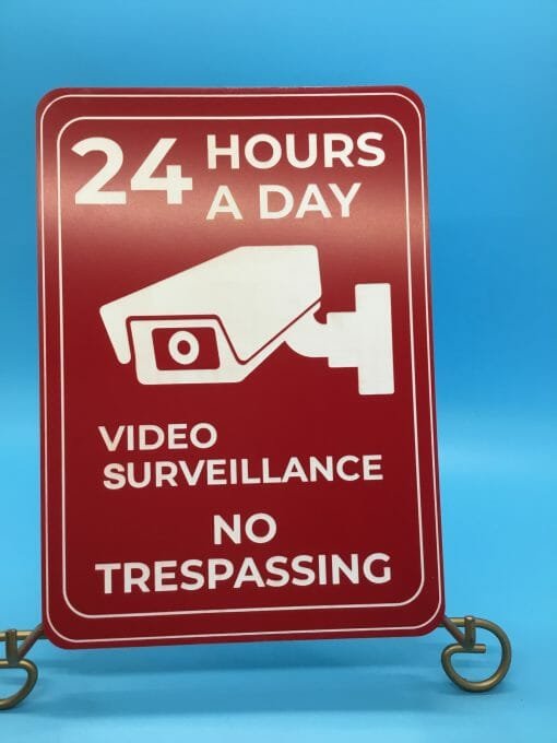 Custom Engraved Warning  Surveillance Sign - Red /White Camera in use Notice - 5x7 Notice of camera recording 24/7 Posted- No Trespassing - Image 2