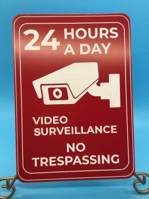 Custom Engraved Warning  Surveillance Sign - Red /White Camera in use Notice - 5x7 Notice of camera recording 24/7 Posted- No Trespassing - Image 3