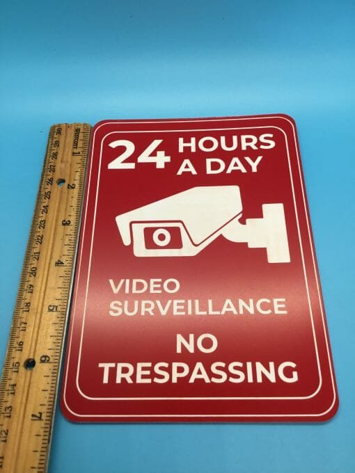 Custom Engraved Warning  Surveillance Sign - Red /White Camera in use Notice - 5x7 Notice of camera recording 24/7 Posted- No Trespassing - Image 6