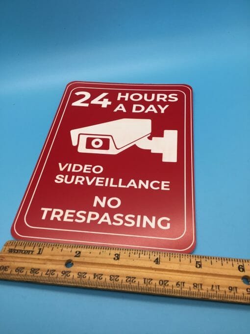 Custom Engraved Warning  Surveillance Sign - Red /White Camera in use Notice - 5x7 Notice of camera recording 24/7 Posted- No Trespassing - Image 7