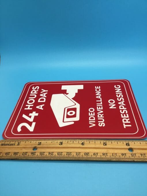 Custom Engraved Warning  Surveillance Sign - Red /White Camera in use Notice - 5x7 Notice of camera recording 24/7 Posted- No Trespassing - Image 8