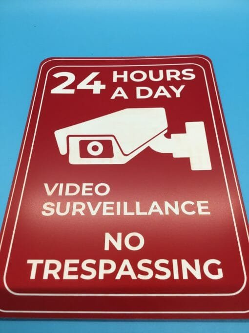 Custom Engraved Warning  Surveillance Sign - Red /White Camera in use Notice - 5x7 Notice of camera recording 24/7 Posted- No Trespassing