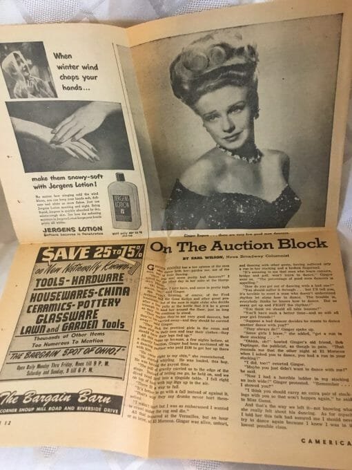 1951 Newspaper article 'Twas a cold winter' 'Ginger Rogers' auction article - Vintage Clipping from the 50's