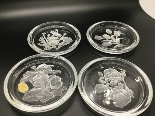 Vintage Val St Lambert - Crystal Flowered Coasters - Clear Embossed Flower beverage holders made of Crystal - Image 2