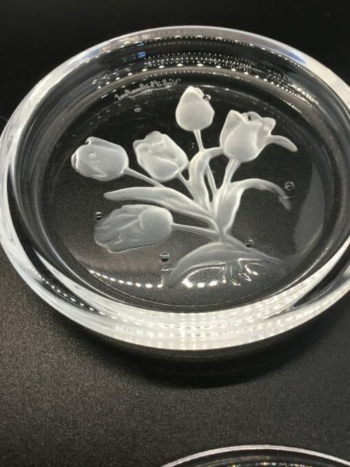 Vintage Val St Lambert - Crystal Flowered Coasters - Clear Embossed Flower beverage holders made of Crystal - Image 9