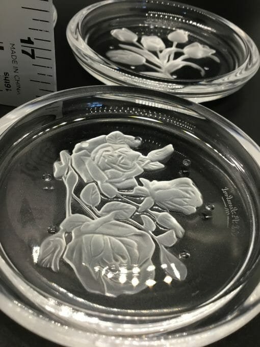 Vintage Val St Lambert - Crystal Flowered Coasters - Clear Embossed Flower beverage holders made of Crystal - Image 20