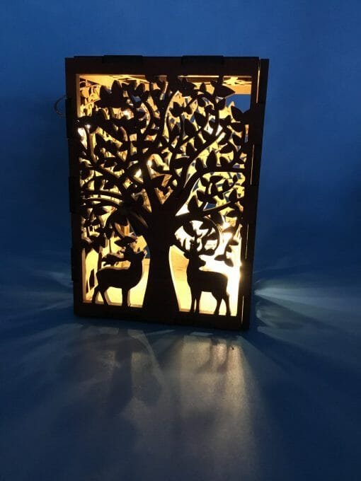 Tea light candle holder - Holographic wood with Wolves or deer scene - Fairy light for your Night life - Light up scene for your night light - Image 3