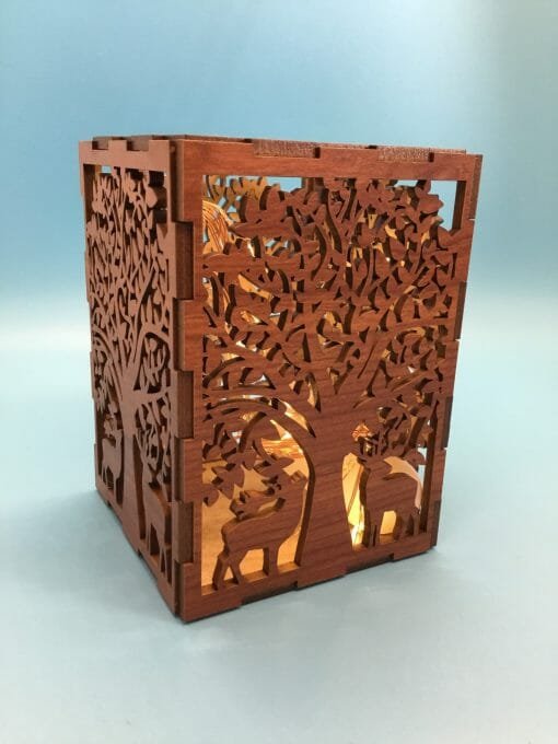 Tea light candle holder - Holographic wood with Wolves or deer scene - Fairy light for your Night life - Light up scene for your night light - Image 10