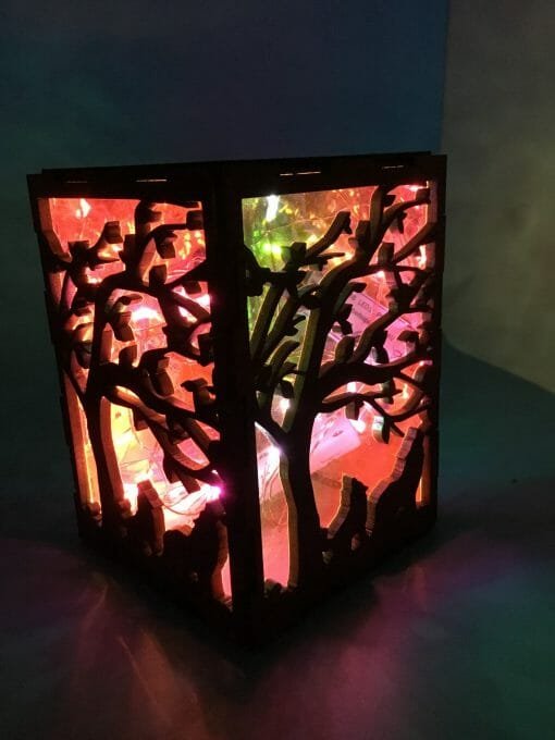 Tea light candle holder - Holographic wood with Wolves or deer scene - Fairy light for your Night life - Light up scene for your night light - Image 18