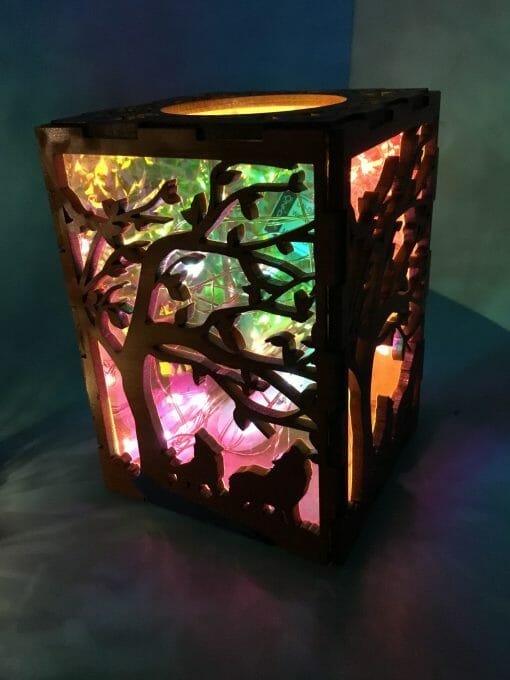 Tea light candle holder - Holographic wood with Wolves or deer scene - Fairy light for your Night life - Light up scene for your night light - Image 20