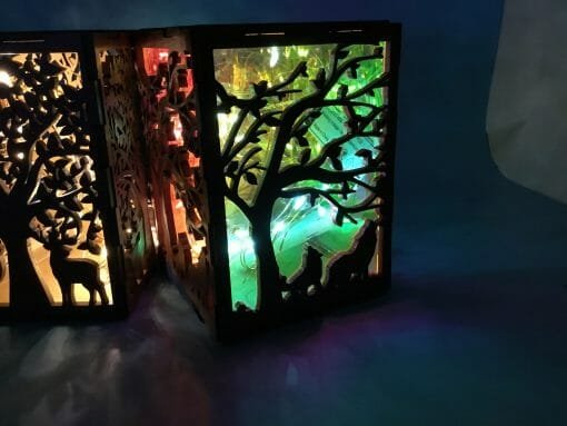 Tea light candle holder - Holographic wood with Wolves or deer scene - Fairy light for your Night life - Light up scene for your night light - Image 22