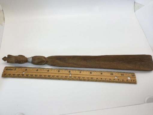 Vintage African Figure shoe horn - Authentic Wooden Hand Carved with African Headdress Warrior Primitive Rustic- Tribal Wood - Scepter - Image 5