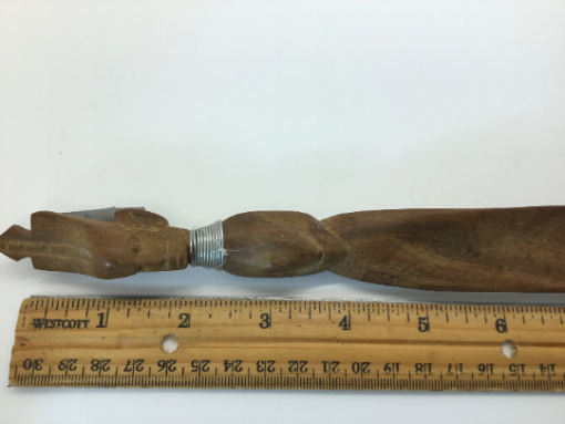 Vintage African Figure shoe horn - Authentic Wooden Hand Carved with African Headdress Warrior Primitive Rustic- Tribal Wood - Scepter - Image 6