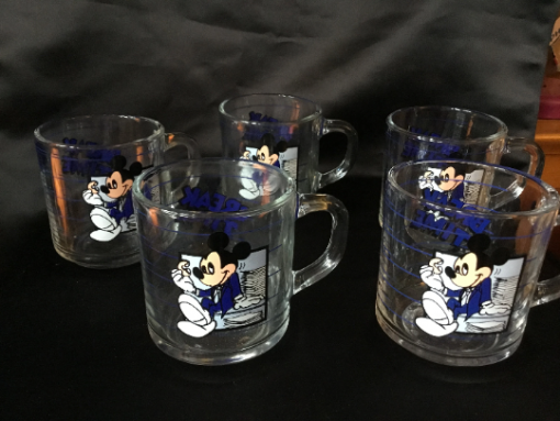Vintage Mickey Mouse -"Break Time" Glass Coffee Mugs SET - Walt Disney Hot Chocolate/ Tea / Juice /  Beverage cup - Image 4