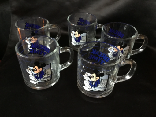 Vintage Mickey Mouse -"Break Time" Glass Coffee Mugs SET - Walt Disney Hot Chocolate/ Tea / Juice /  Beverage cup - Image 5