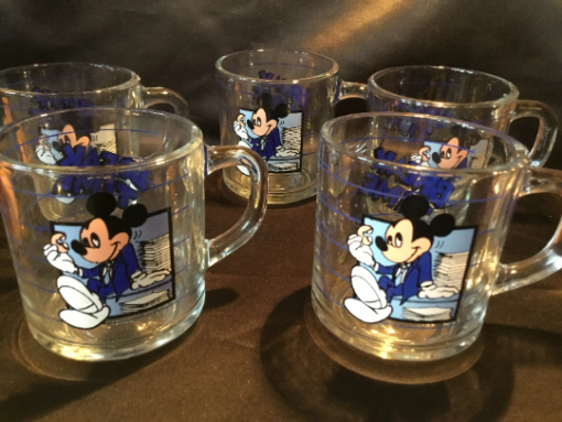 Vintage Mickey Mouse -"Break Time" Glass Coffee Mugs SET - Walt Disney Hot Chocolate/ Tea / Juice /  Beverage cup - Image 7