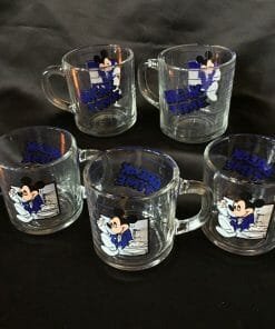 Vintage Mickey Mouse -"Break Time" Glass Coffee Mugs SET - Walt Disney Hot Chocolate/ Tea / Juice /  Beverage cup