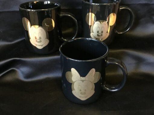 Vintage Tableware Mickey Mouse Coffee Cup -Hot Coco mugs Disney characters Tea Time Black Gold - Minnie coffee beverage holder