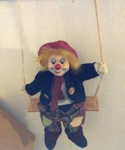 Vintage Smiling Clown Doll with Red nose  on a Swing Hand-painted Ceramic Face  Collectible Doll -Wall Hanging decoration