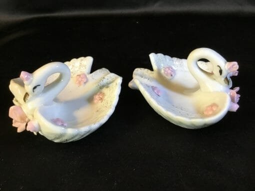 Swan Set Decor- Vintage Ceramic small swan trinket style holders - decor- Curio Finds