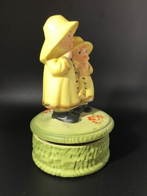 Vintage Musical Revolving decoration- "Raindrops keep falling on my head" musical revolving figurine -Display Children at play with rain