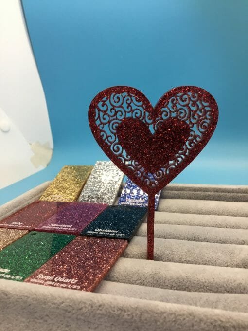 Glittered acrylic Cake Topper -Heart