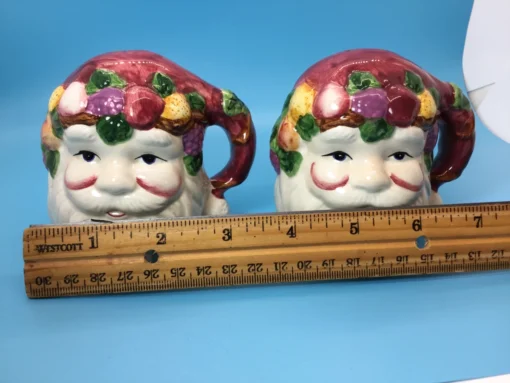 sized Front close-up of hand-painted Santa Claus face shakers with holiday fruit details