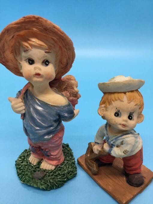Vintage Straw Hat Boy, Pretty in Pink Girl, and Baby Sailor Ceramic Collectibles - Image 8