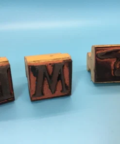 Rubber stamps for letters M and L and vintage pointing finger symbol